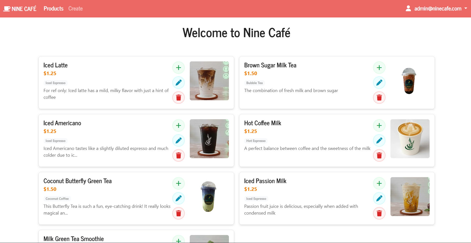 Nine Cafe Dashboard