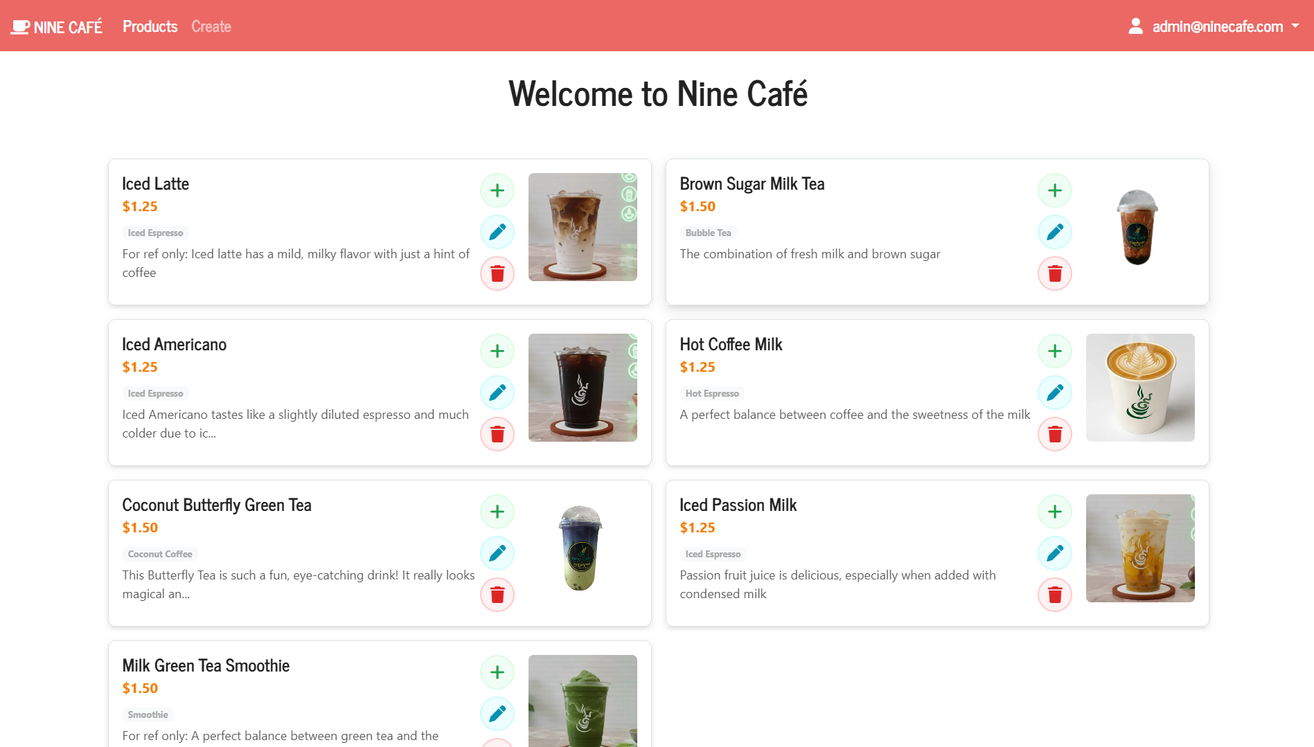 Nine Cafe Product Web App